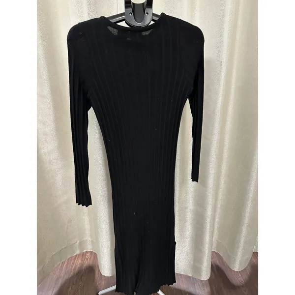 ASOS Design Black Ribbed‎ Knit Maxi Dress | Long Sleeve | US 4 - Image 4