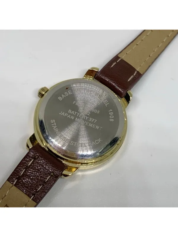 FMD Women’s watch gold tone 25mm quartz analog brown leather band running - Image 6