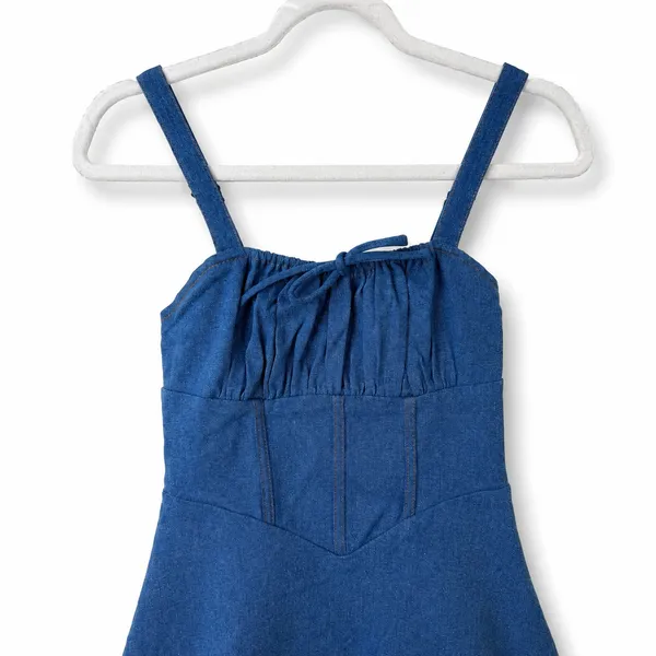NEW Lulus Considered Charisma Blue Chambray Bustier Corset Style Mini Dress - Image 6