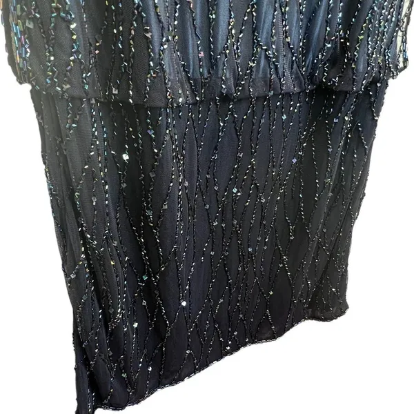 J Kara Beaded Sleeveless Popover Sheath Dress Iridescent Sequin Navy‎ Size 14 - Image 10