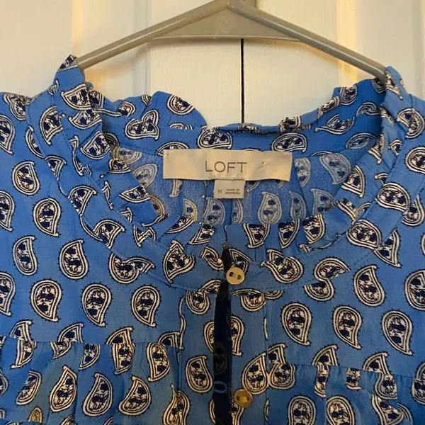 Loft Paisley Ruffle Button Blouse in Blue - Image 9