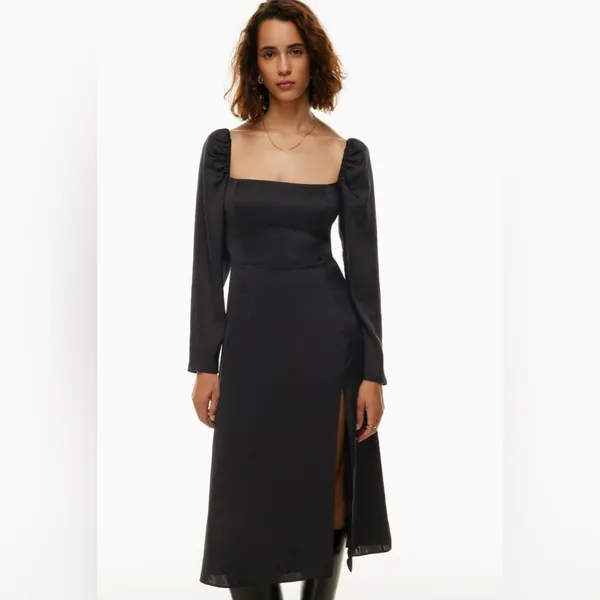 Aritzia Wilfred Bridgerton Satin Black long Sleeve Midi Dress size 8 $168 - Image 3