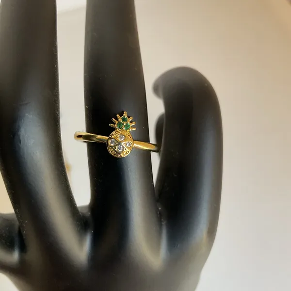 Gold-Plated Pineapple Necklace & Ring Set Sparkling Rhinestones Fashion Jewelry - Image 7