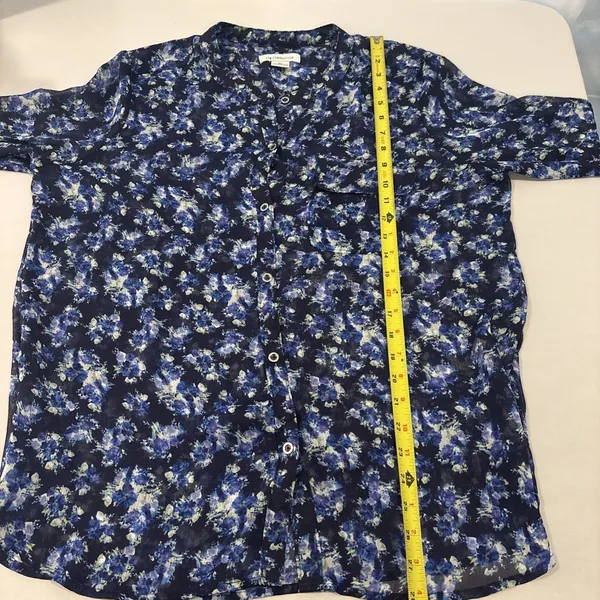 Liz Claiborne Long‎ Sleeve Blouse XL Blue Sheer Floral Button Top Cottagecore - Image 9