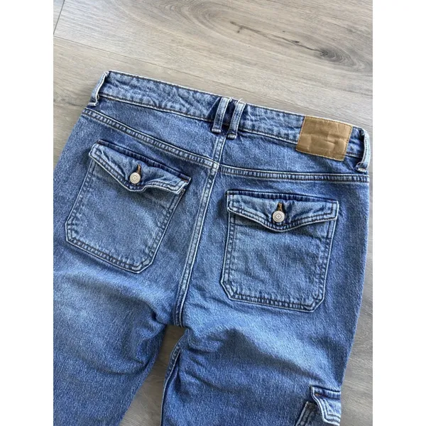 Aeropostale Jeans Womens 8R Blue Mid Rise Flare Cargo UtilityPockets Y2K Logo - Image 9