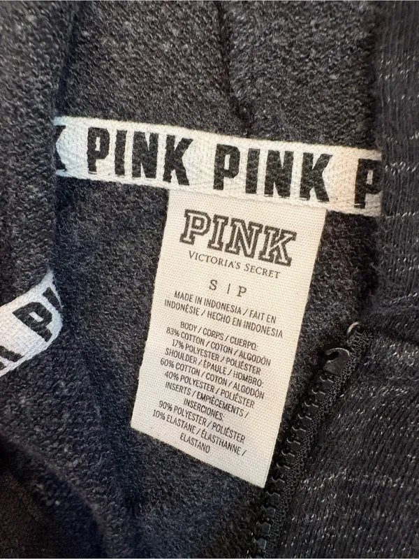 Victoria’s Secret PINK Zip Up Hoodie Small Black Neon Green Athletic Lounge Y2K - Image 3