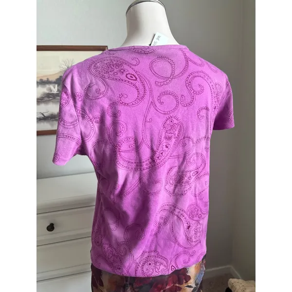 y2k Sonoma Paisley Sequin Top Womens Large Purple Short Sleeve Tee - Image 3