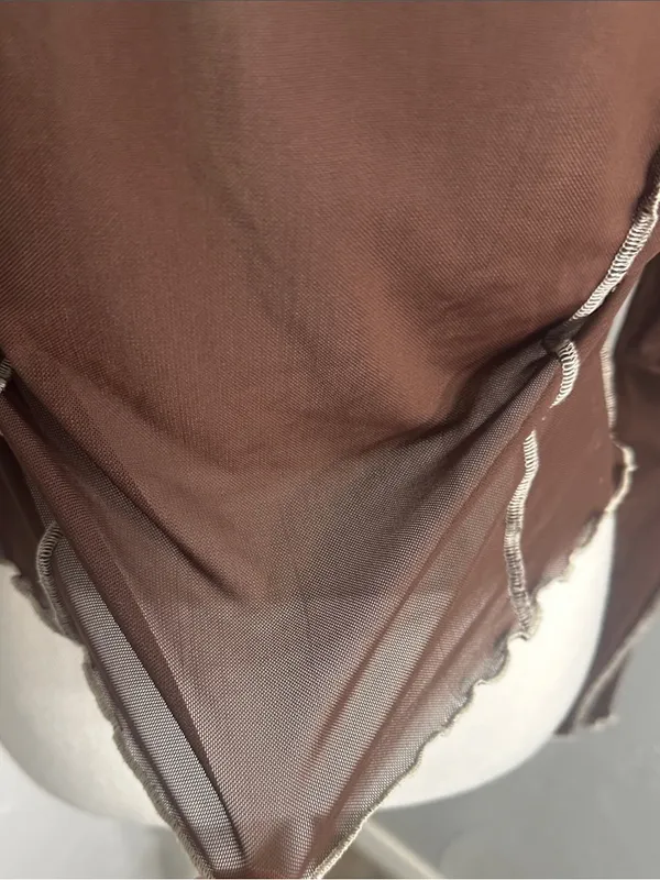 Divided Dark Brown Long-Sleeve Button-Down Top with Contrast Seams - Image 7