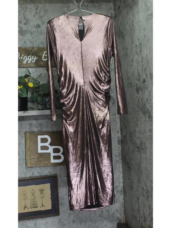 NEW Nina Parker Shimmer Ruched Evening Gown Pink Brown Multi 0X - Image 2