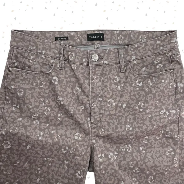 Talbots Gray Pants Leopard Print Jeggings Skinny Jeans Casual Office Fit Size 12 - Image 3