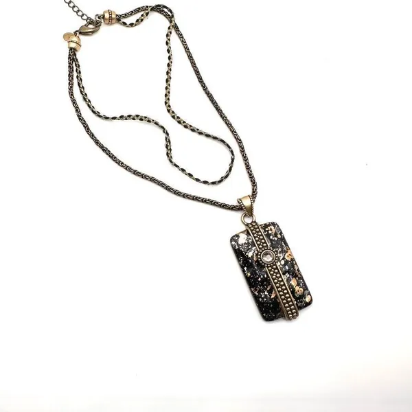 Chico’s multi-strand gold & black marbled‎ pendant statement necklace layered - Image 3