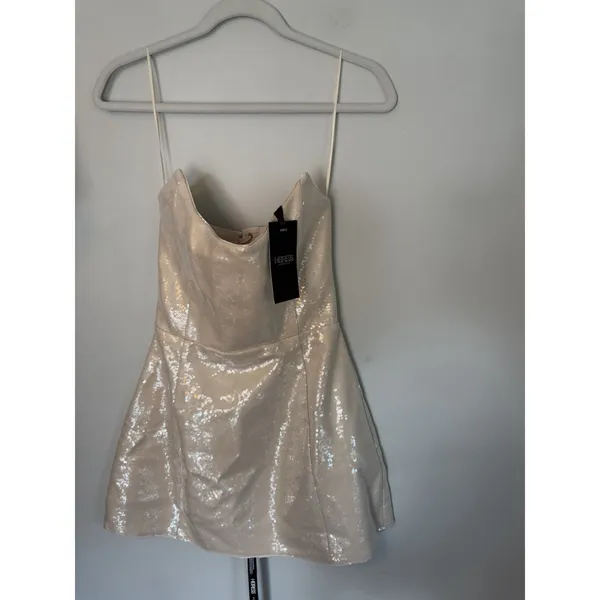 Heiress Beverly Hills Womens Strapless Sequin Corset Mini Dress Natural Sz S NWT - Image 16