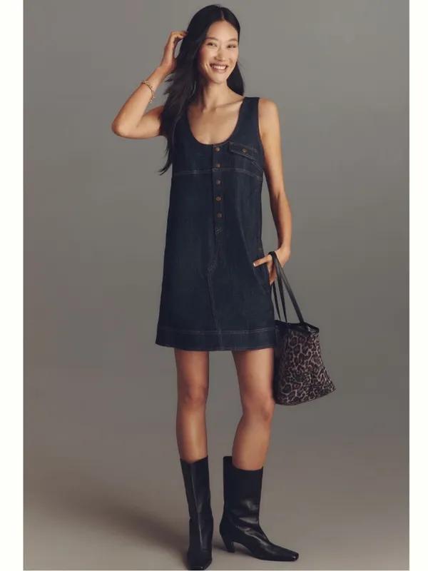 Anthropologie Pilcro Denim Snap-Front Mini Dress XXS - Image 3