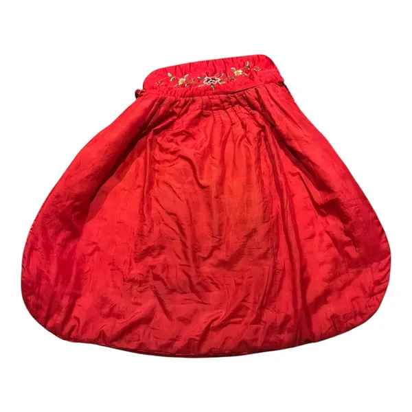 Vintage Red Silk Embroidered Padded Cape with Floral Satin Stitch Detail small - Image 9