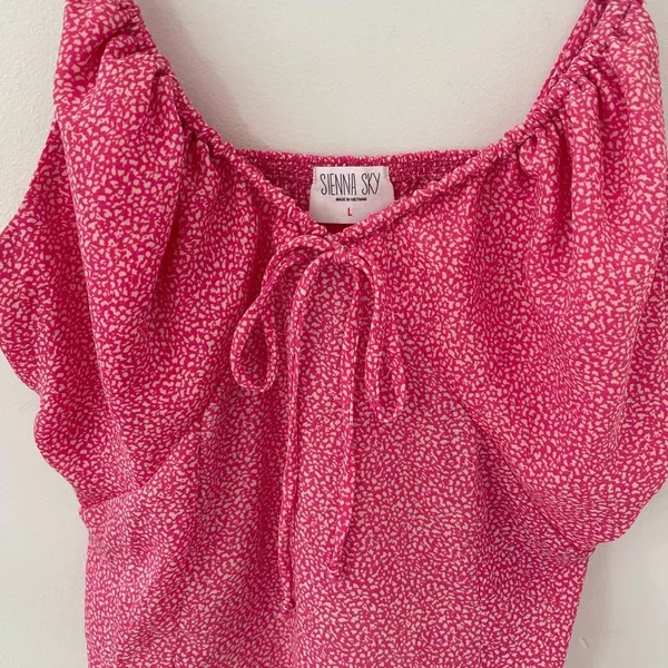 Sienna Sky Pink Spaghetti Strap Tank Top L- Adjustable Drawstring Gathered Neck - Image 3