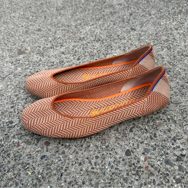 Rothy’s Retired Orange Merino Wool Camel Herringbone Square Toe Flats - Image 3