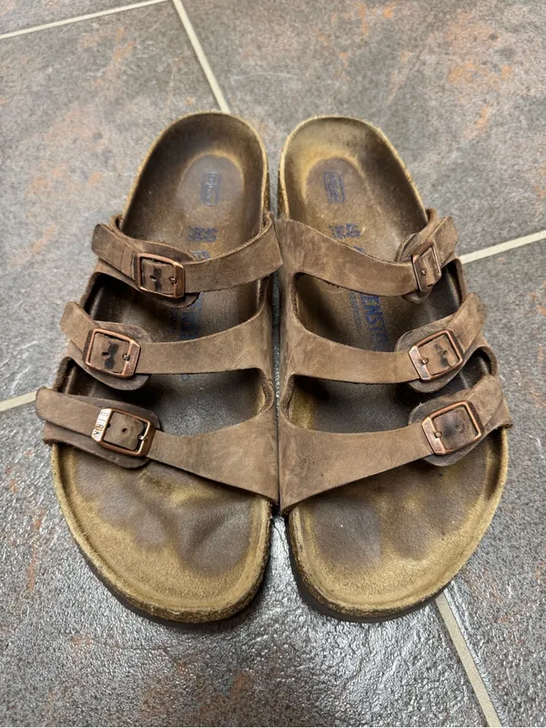 Birkenstock Florida Leather Footbed Buckle Sandals Comfort Dark Brown EU 40 US 9 - Image 12