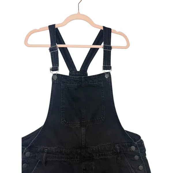 Madewell Denim Short Overalls Black‎ Wash Raw Hem XL Women's Shortalls - Image 4