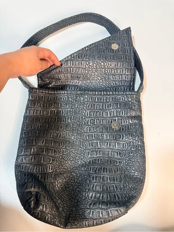 Black Crocodile Embossed Shoulder Bag Handbag - Image 4