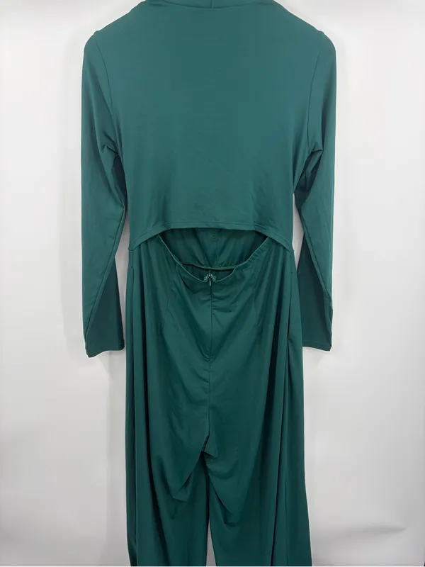 Halara long sleeve wide leg jumpsuit women’s L NWT rain forest green wedding - Image 5