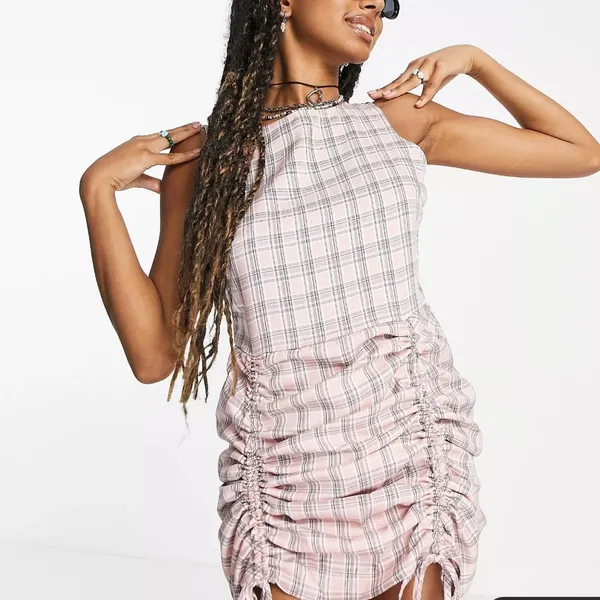 New Heartbreak‎ ruched mini dress in pink check - Image 2