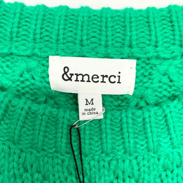 &merci Pointelle‎ Knit Crewneck Sweater Womens Size M Green MSW10084 Chunky - Image 4