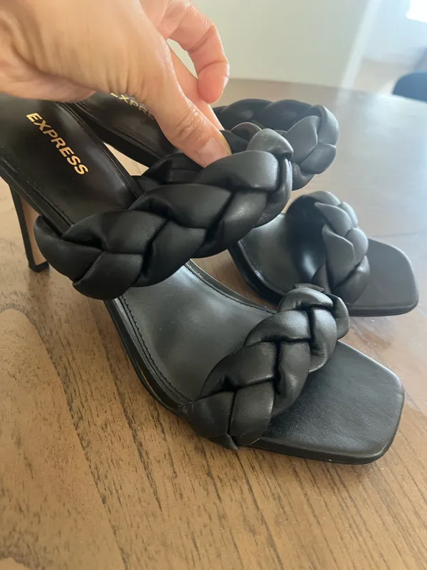 Express Black Braided-Strap High Heel Sandals - Image 2