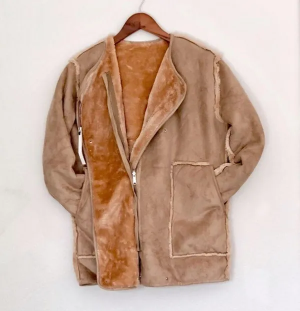 NWT Faux Fur Suede Soft Reversible Jacket Tan Size M - Image 5
