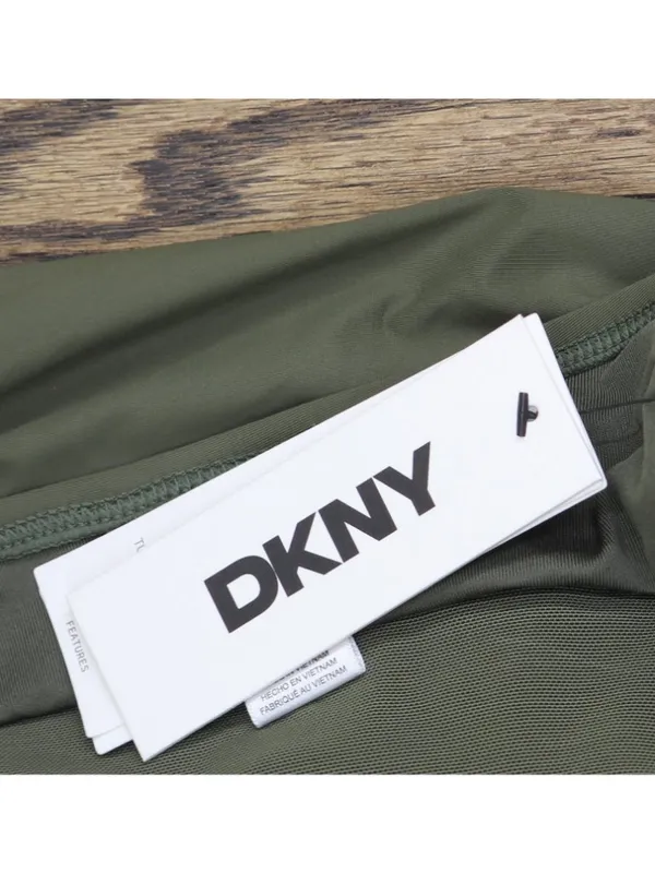 DKNY Halter V-Neck Shirred Tankini Swim Top DIMKS215 Moss Green M - Image 4