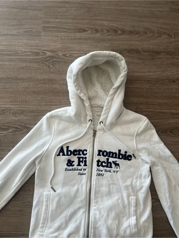 Abercrombie & Fitch Y2K Hoodie Womens XS White Sherpa Lined Full Zip Vintage - Image 7