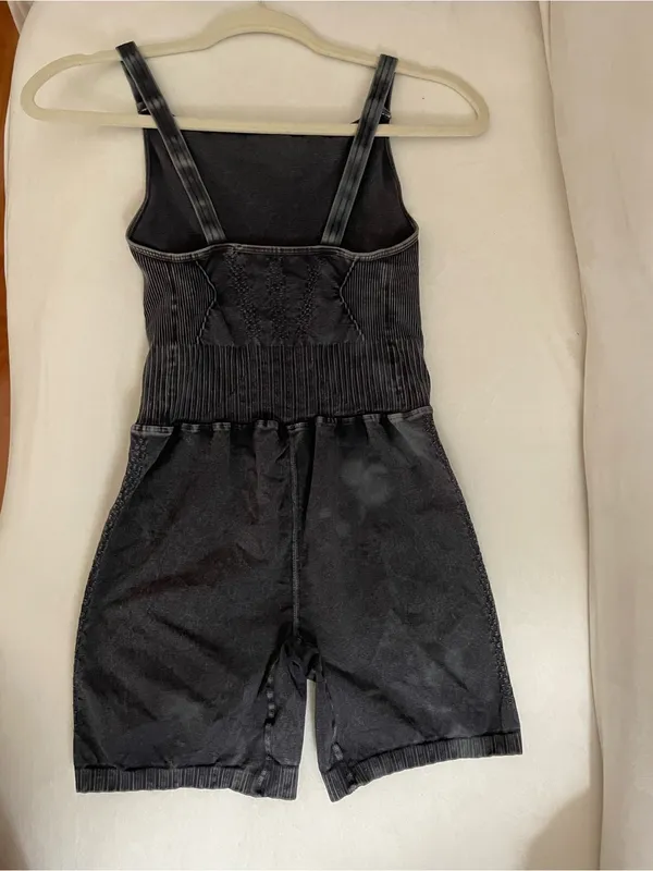 Free People Good Karma High Neck Runsie Ice Black Wash Romper Size M - Image 6