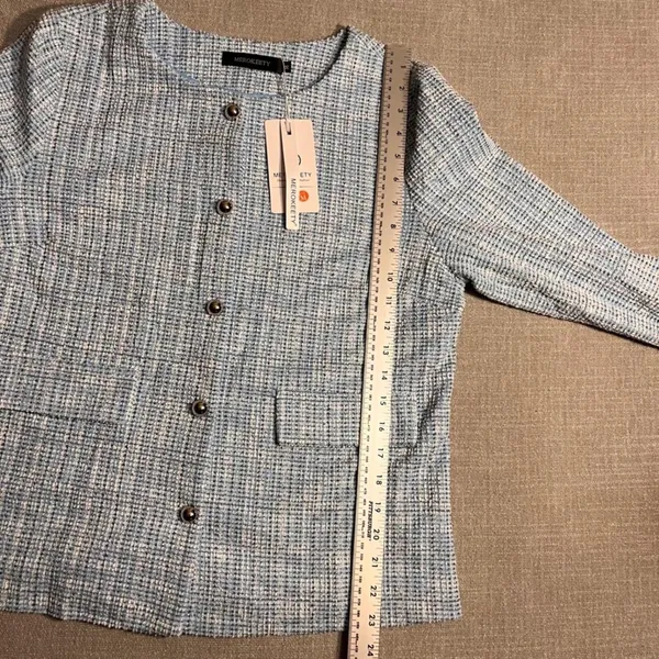 MEROKEETY Women's Textured Blazer‎ Jacket Light Blue Button Front Size M - Image 5