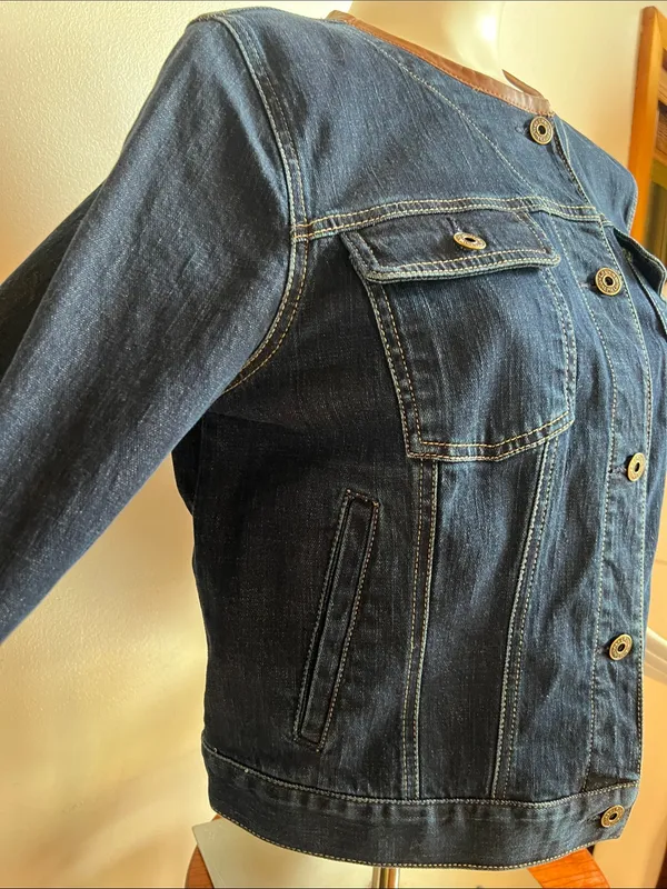 Lauren Ralph Lauren denim leather Collar-Trim Jacket - Image 5