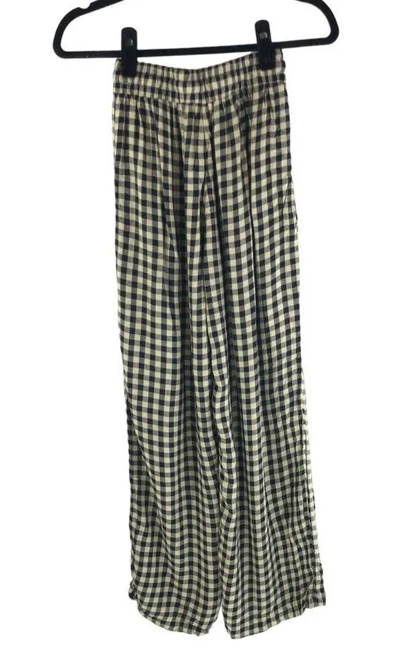 WeWoreWhat Womens Pants Pull On Wide Leg Gingham Plaid Yellow Black XXS - Image 2