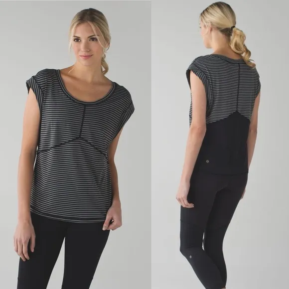 Lululemon Get Sweat Tee Silver Stripe Black Slate / Black - Image 2