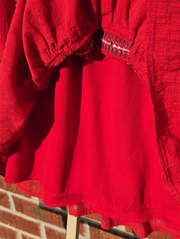 Knox Rose Red Floral Embroidered V-Neck Flutter Sleeve Dress | Size M - Image 8