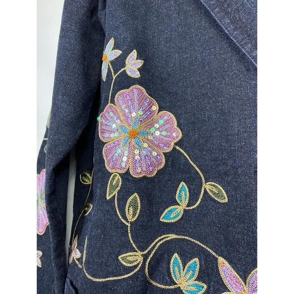 Vtg Maggie Sweet‎ Jean Blazer Jacket Women M Black Floral Embroidered Sequin Art - Image 6
