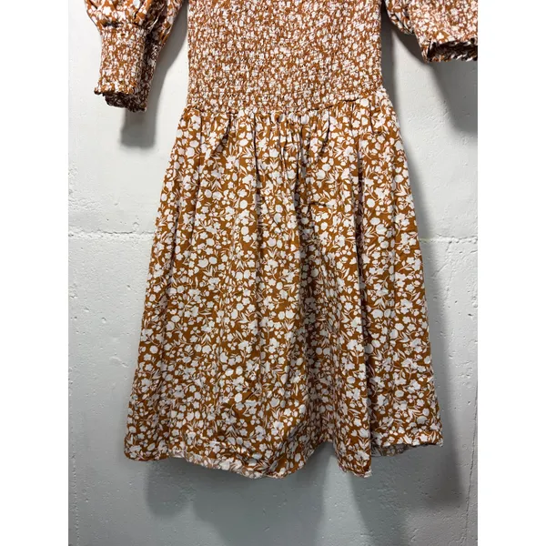 1.STATE Womens Size XS brown floral print mini dress puff sleeves smocked bodice - Image 10