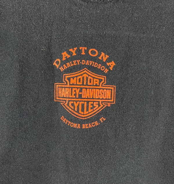 Harley Davidson Vintage Y2K Black Orange Large Emblem Logo Moto Graphic Tee - Image 10