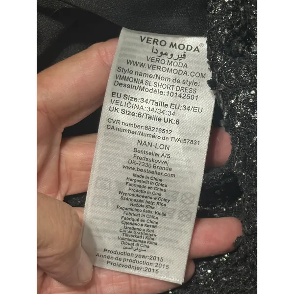 Vero Moda MONIA Black Silver Metallic Textured Mock Neck Mini Dress Size 34 6 - Image 9