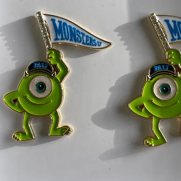 Disney Pixar BaubleBar Monsters Inc Mike Wazowski Earrings Flag NEW Green Gold - Image 2