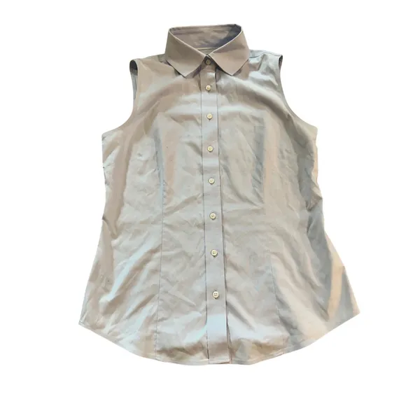 Brooks‎ Brothers Light Blue Sleeveless Button Down Fitted Shirt Size 2 - Image 2