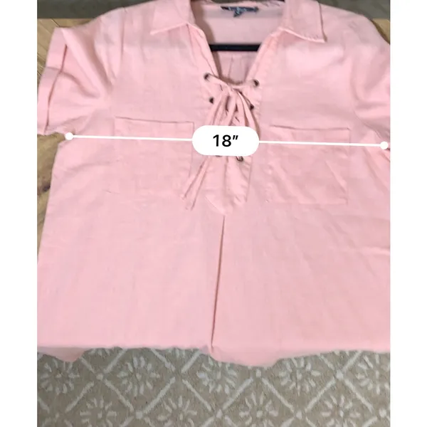 Lulus Dress M NWT Blush Pink Linen Blend Lace Up Shift Midi Pockets Resort - Image 15