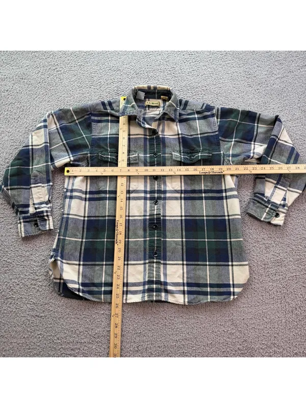 Vintage L.L. Bean Plaid Flannel Shirt Green Blue Chamois Button Up Womens Medium - Image 3
