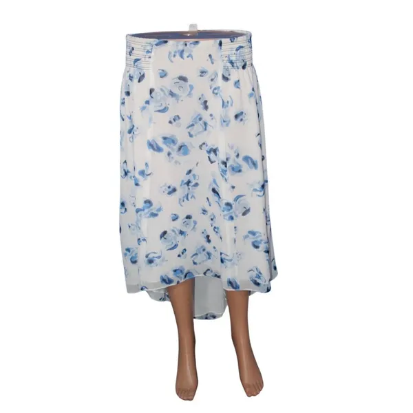 Club Monaco blue and white floral high-low skirt Smocked Waist Size Small‎ Lined - Image 2