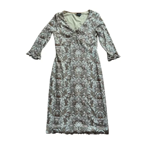 Vintage Y2K Wet Seal Paisley Milkmaid Dress Large Midi Fairycore Lettuce Flutter - Image 11