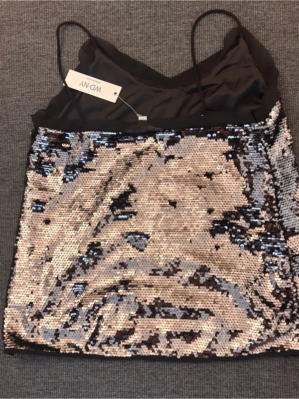 WD.NY Silver Sequin Camisole with Black Trim - Image 2