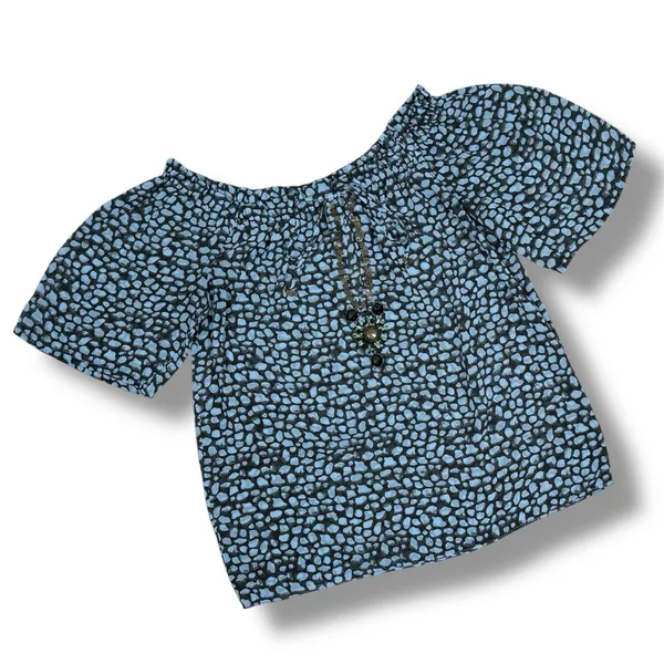 Moda International Printed Beaded Sheer‎ Peasant Blouse Blue Black Medium - Image 12