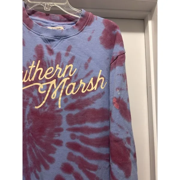 Southern Marsh Sweatshirt Women XS Gray Brown Tie Dye Fleece Crew Spell Out - Image 2