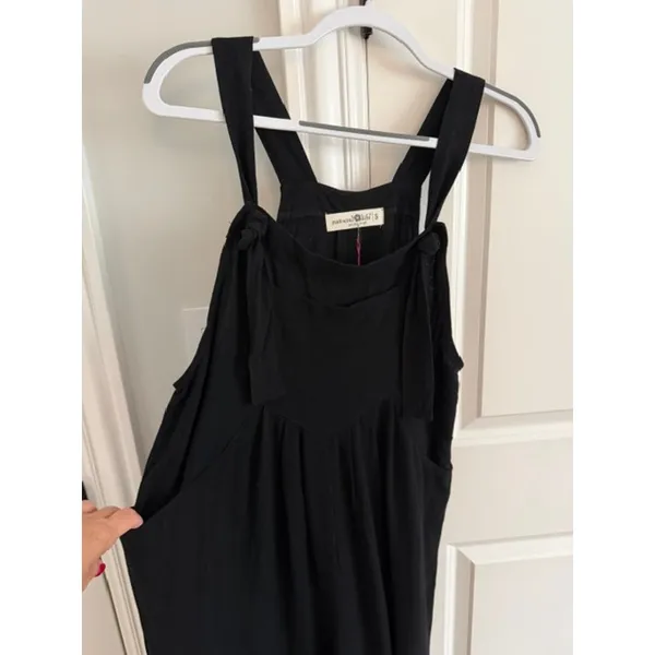 Natural Life NWT Black Tie Strap Linen Blend Wide Leg Jumpsuit Overalls Small - Image 5